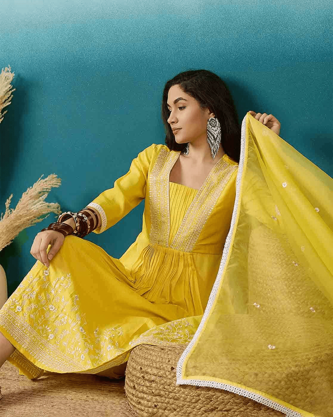 Silk Blend Kurta Set for Women - 3 Piece Design