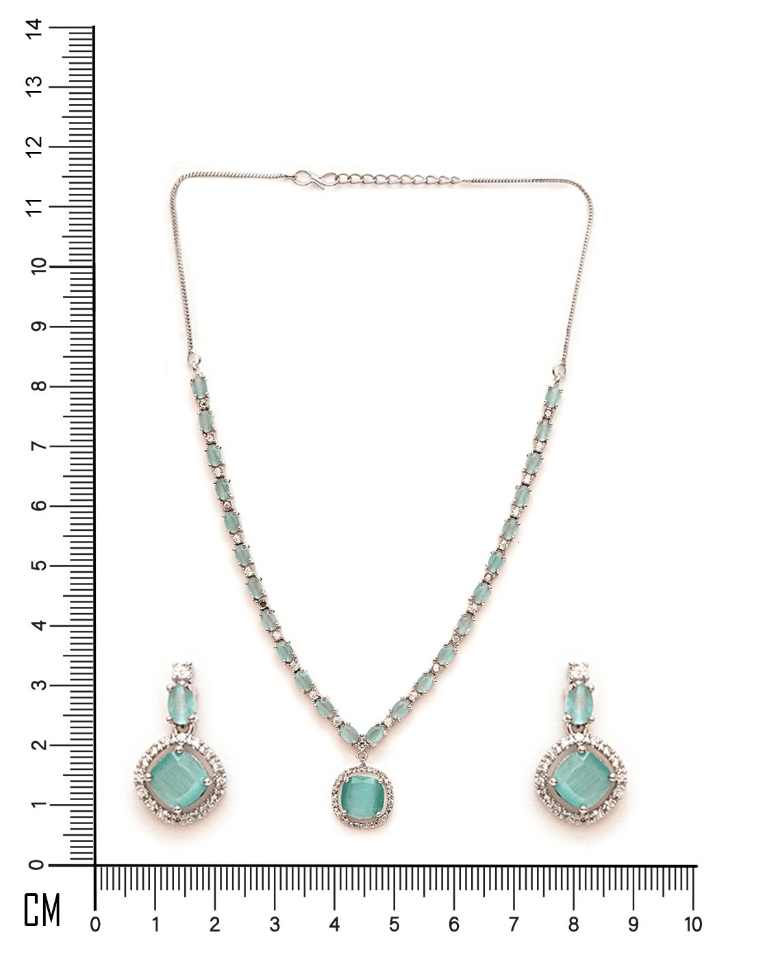 Women Silver - Plated Stone - Studded Necklace & Earrings Set – Classic Rhodium - Plated Jewelry - aromie