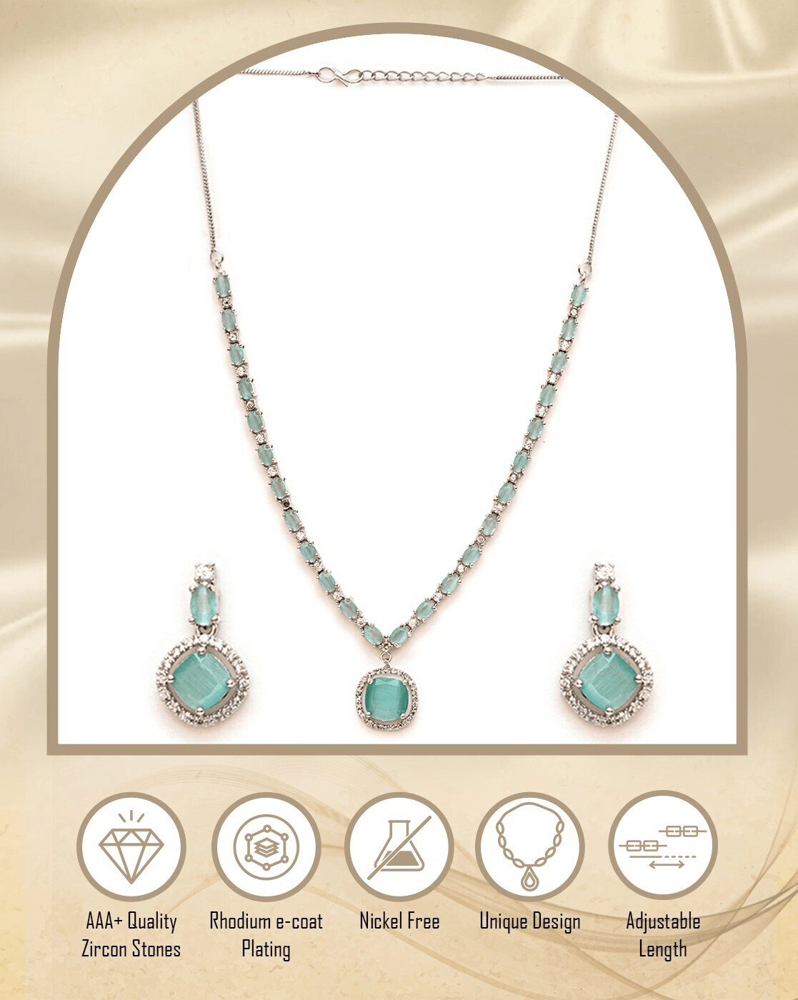 Women Silver - Plated Stone - Studded Necklace & Earrings Set – Classic Rhodium - Plated Jewelry - aromie