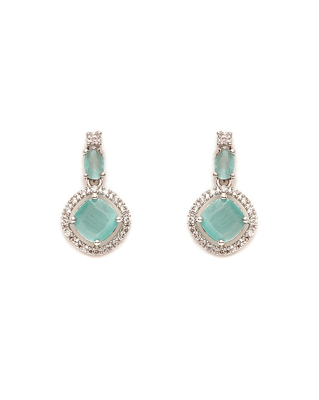 Women Silver - Plated Stone - Studded Necklace & Earrings Set – Classic Rhodium - Plated Jewelry - aromie