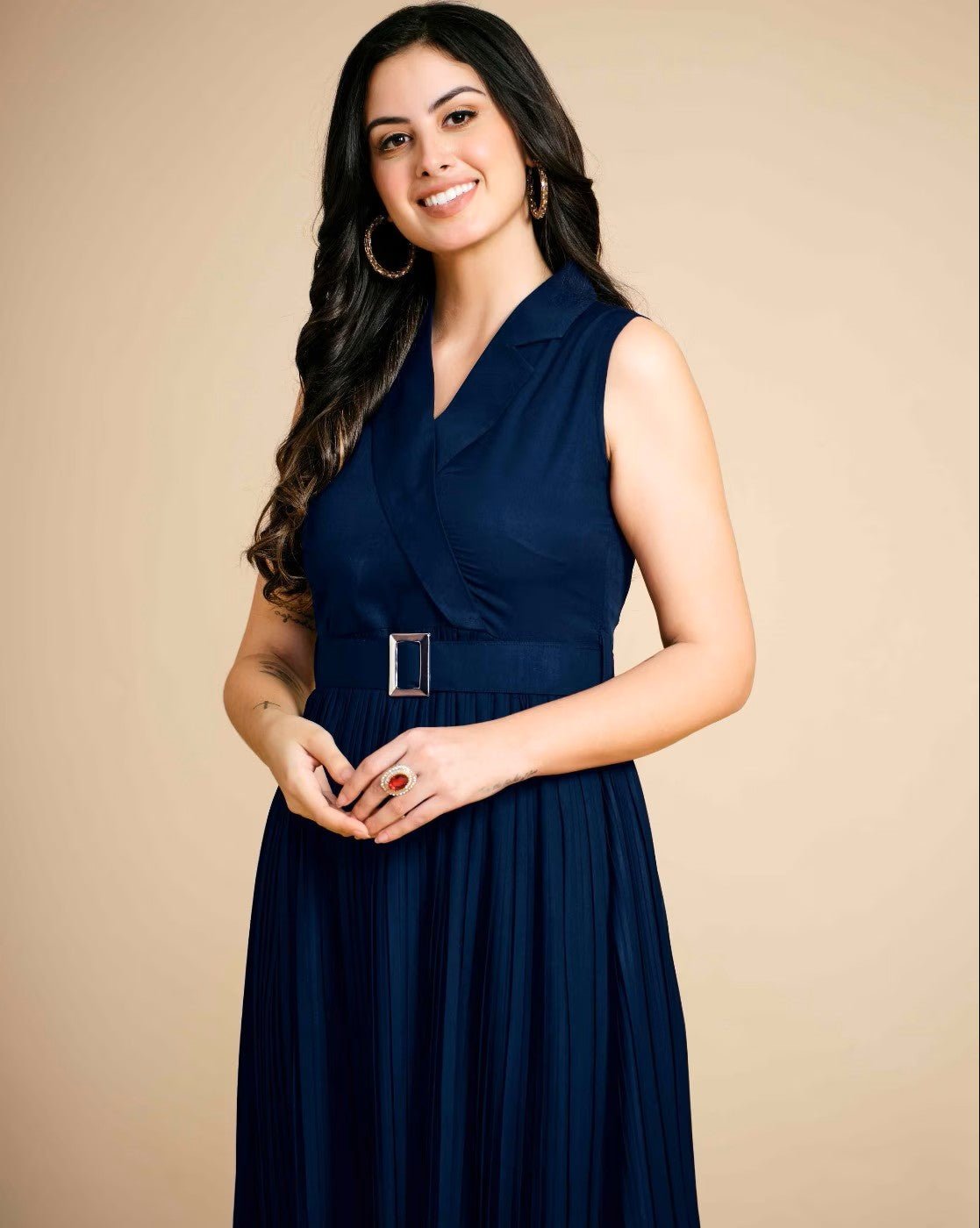 Women Sleeveless Fit & Flare Dress – Stylish Polyester Dress for Parties - aromie