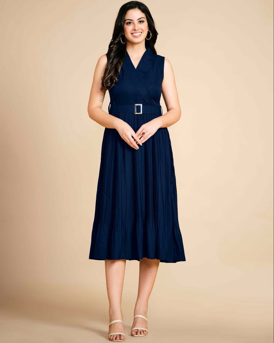 Women Sleeveless Fit & Flare Dress – Stylish Polyester Dress for Parties - aromie