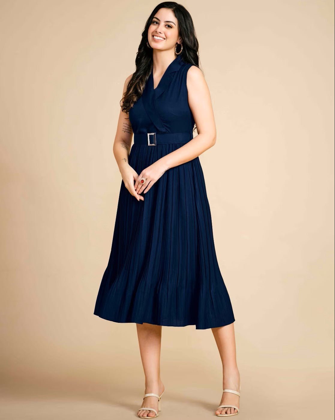 Women Sleeveless Fit & Flare Dress – Stylish Polyester Dress for Parties - aromie