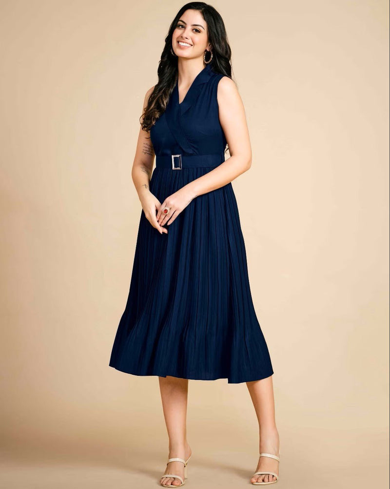 Women Sleeveless Fit & Flare Dress – Stylish Polyester Dress for Parties - aromie
