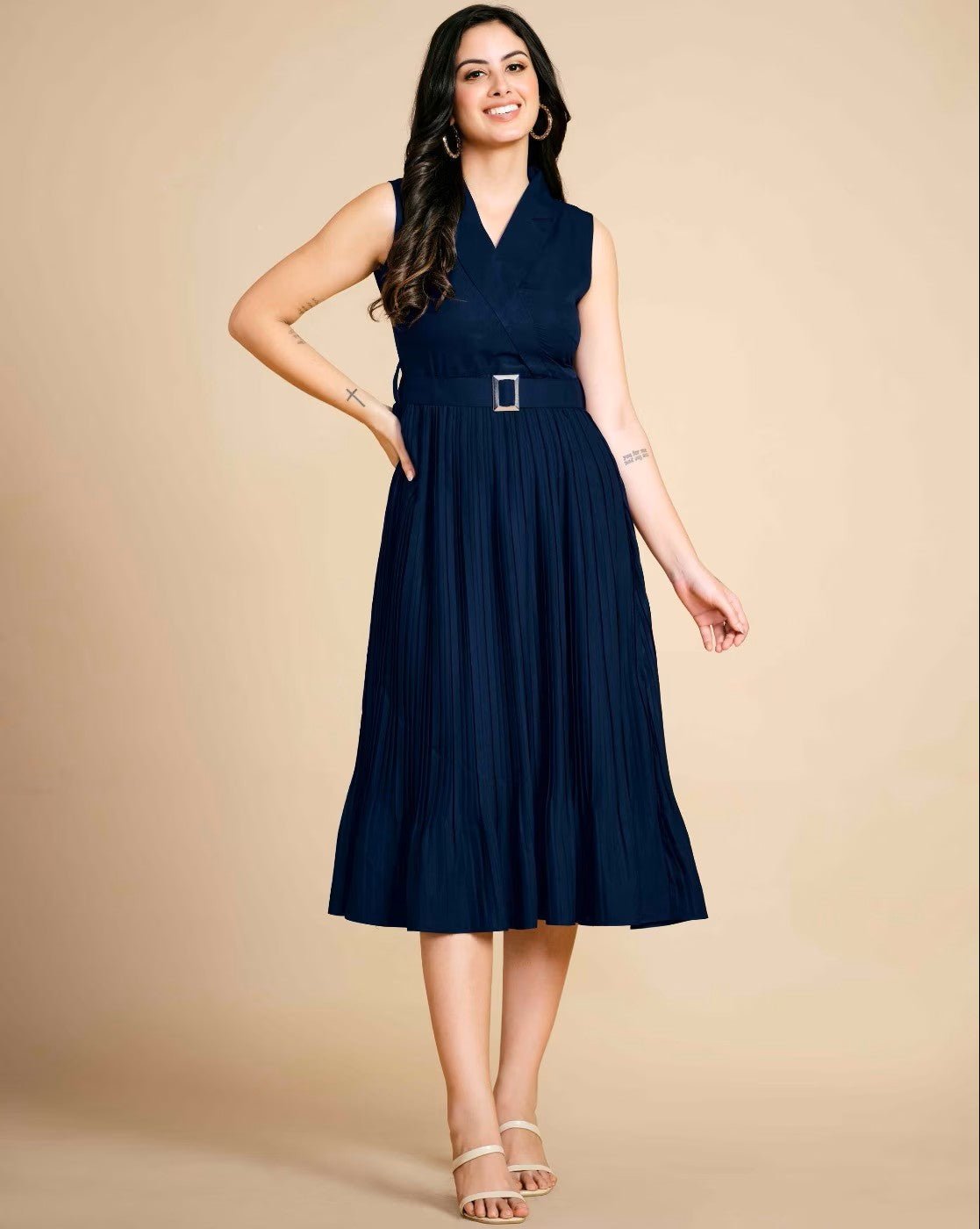Women Sleeveless Fit & Flare Dress – Stylish Polyester Dress for Parties - aromie