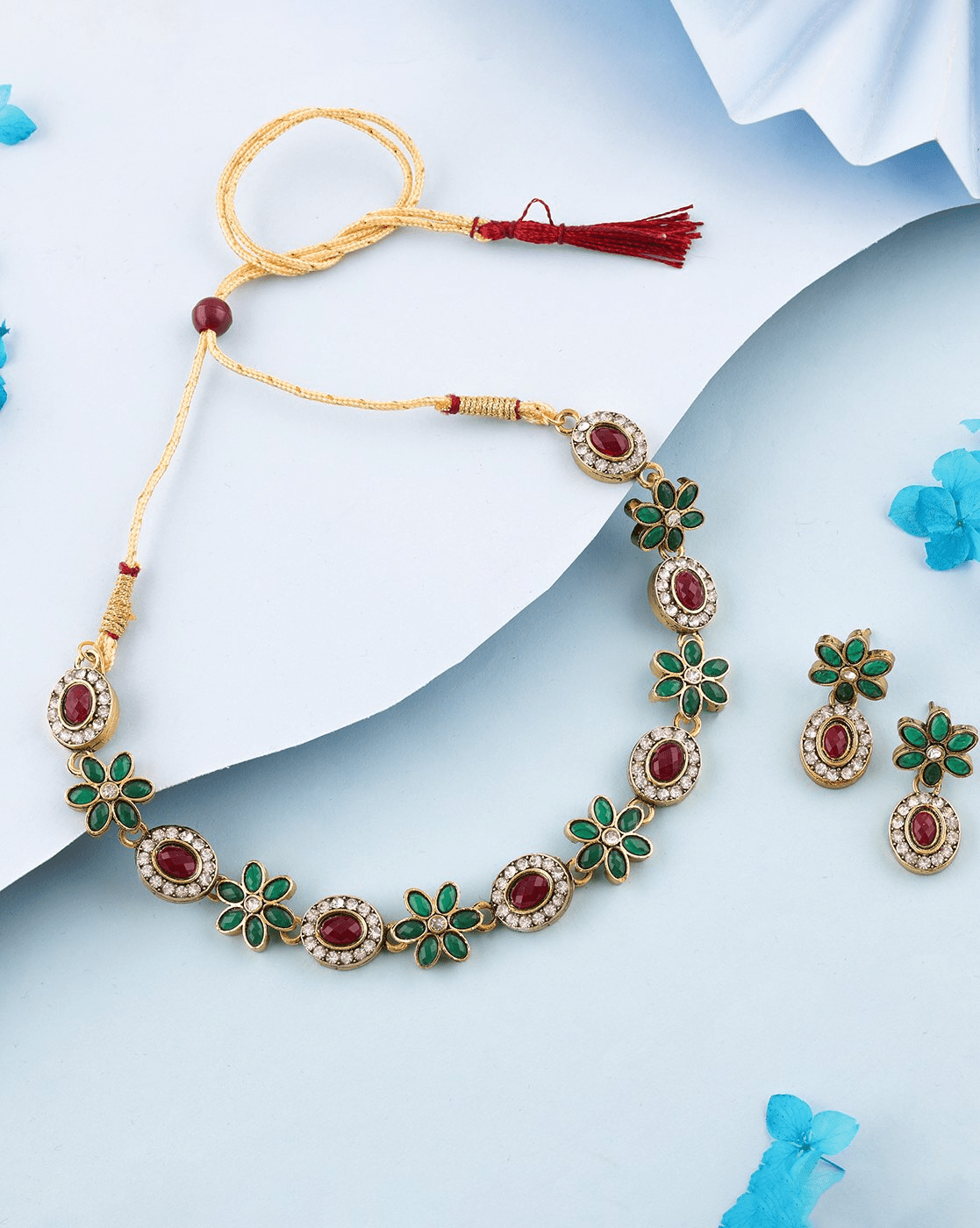 Women Stone - Studded Necklace & Earrings Set - aromie