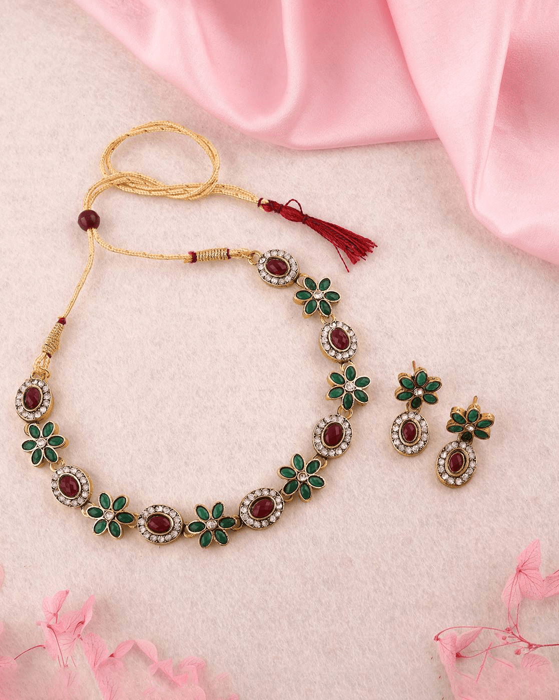 Women Stone - Studded Necklace & Earrings Set - aromie