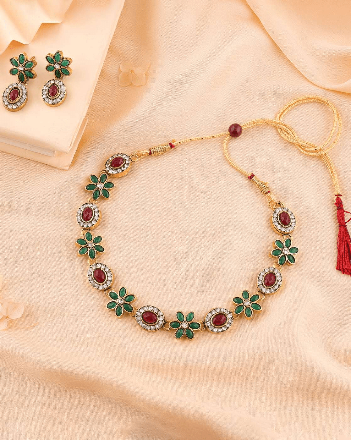 Women Stone - Studded Necklace & Earrings Set - aromie