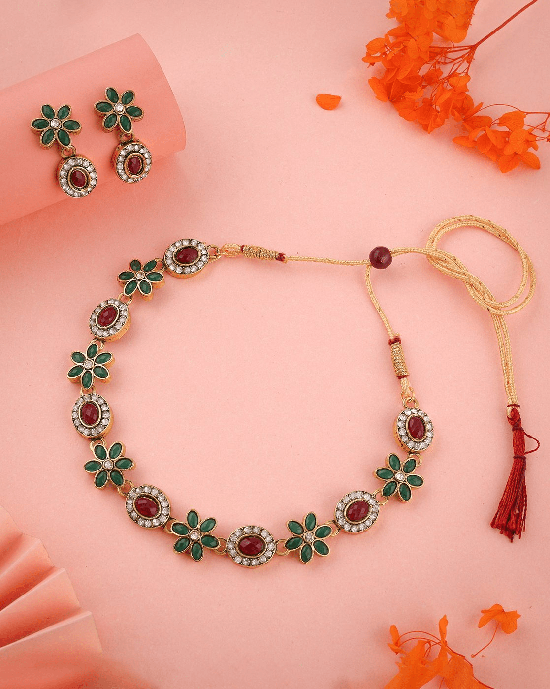 Women Stone - Studded Necklace & Earrings Set - aromie