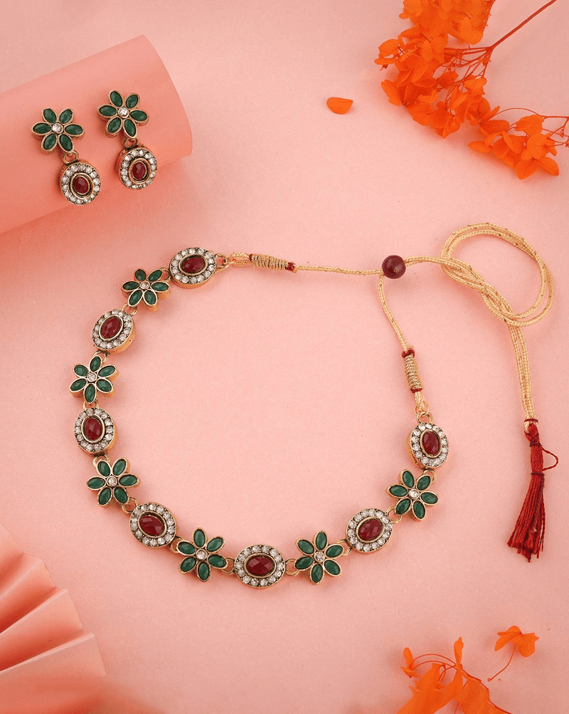 Women Stone - Studded Necklace & Earrings Set - aromie