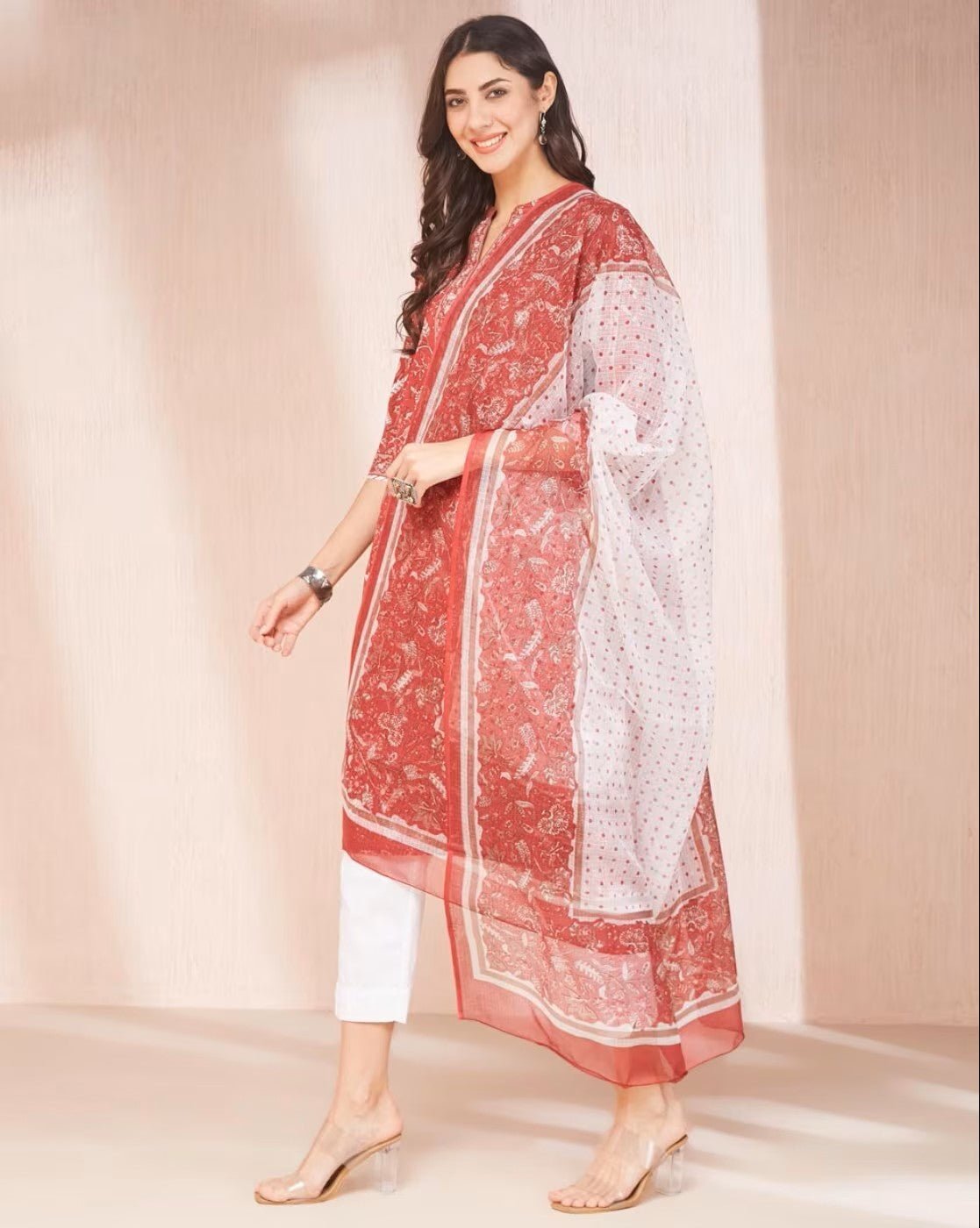 Women's Floral Print Cotton Kurta with Dupatta - aromie