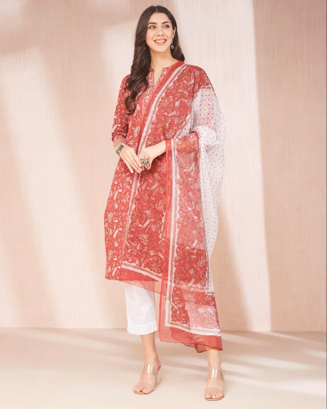 Women's Floral Print Cotton Kurta with Dupatta - aromie