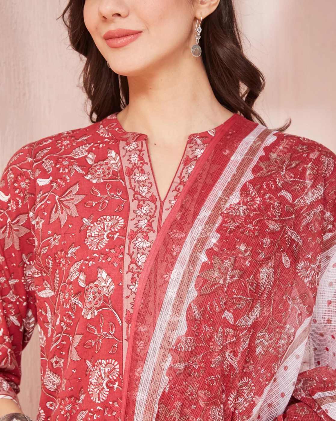 Women's Floral Print Cotton Kurta with Dupatta - aromie