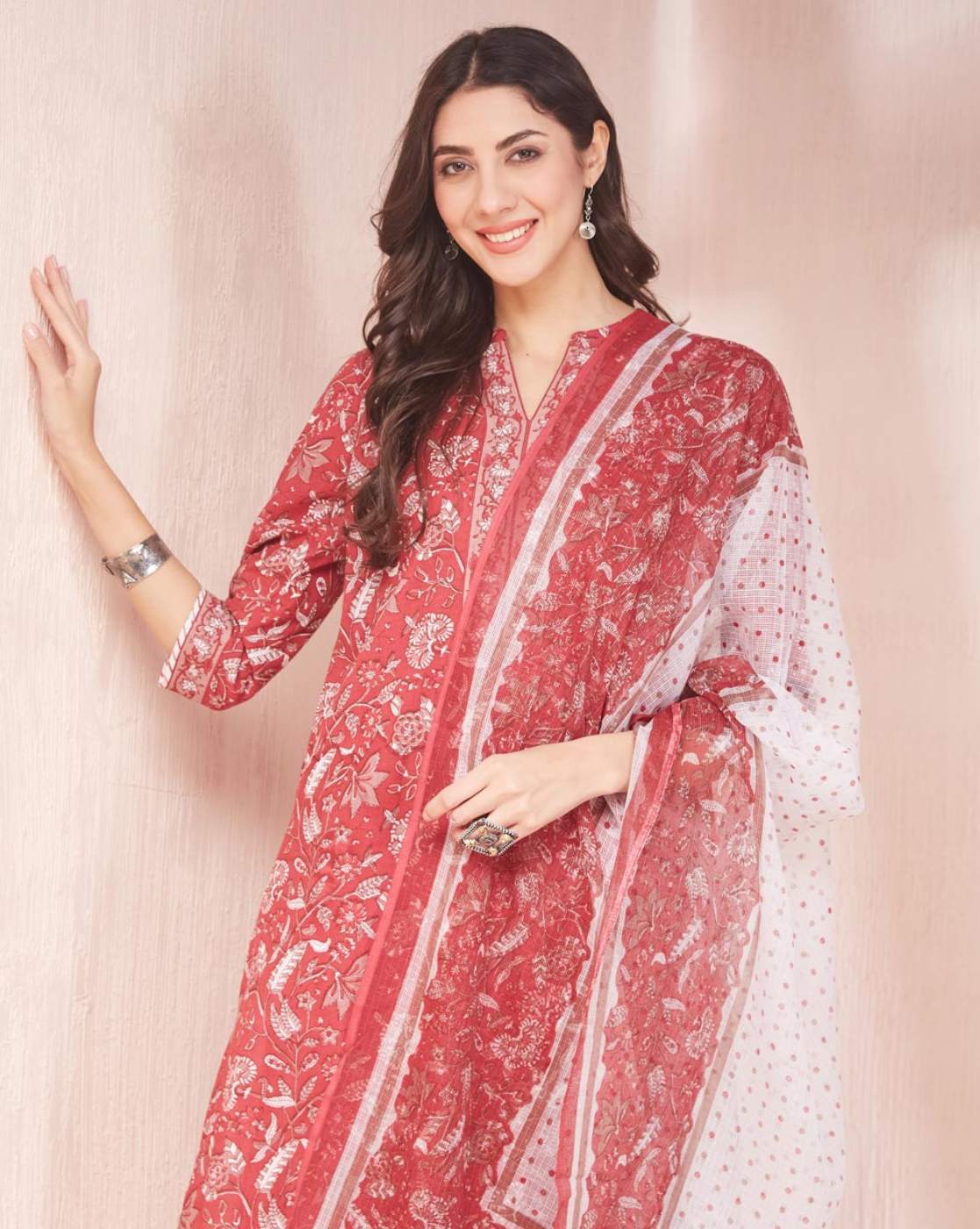 Women's Floral Print Cotton Kurta with Dupatta - aromie