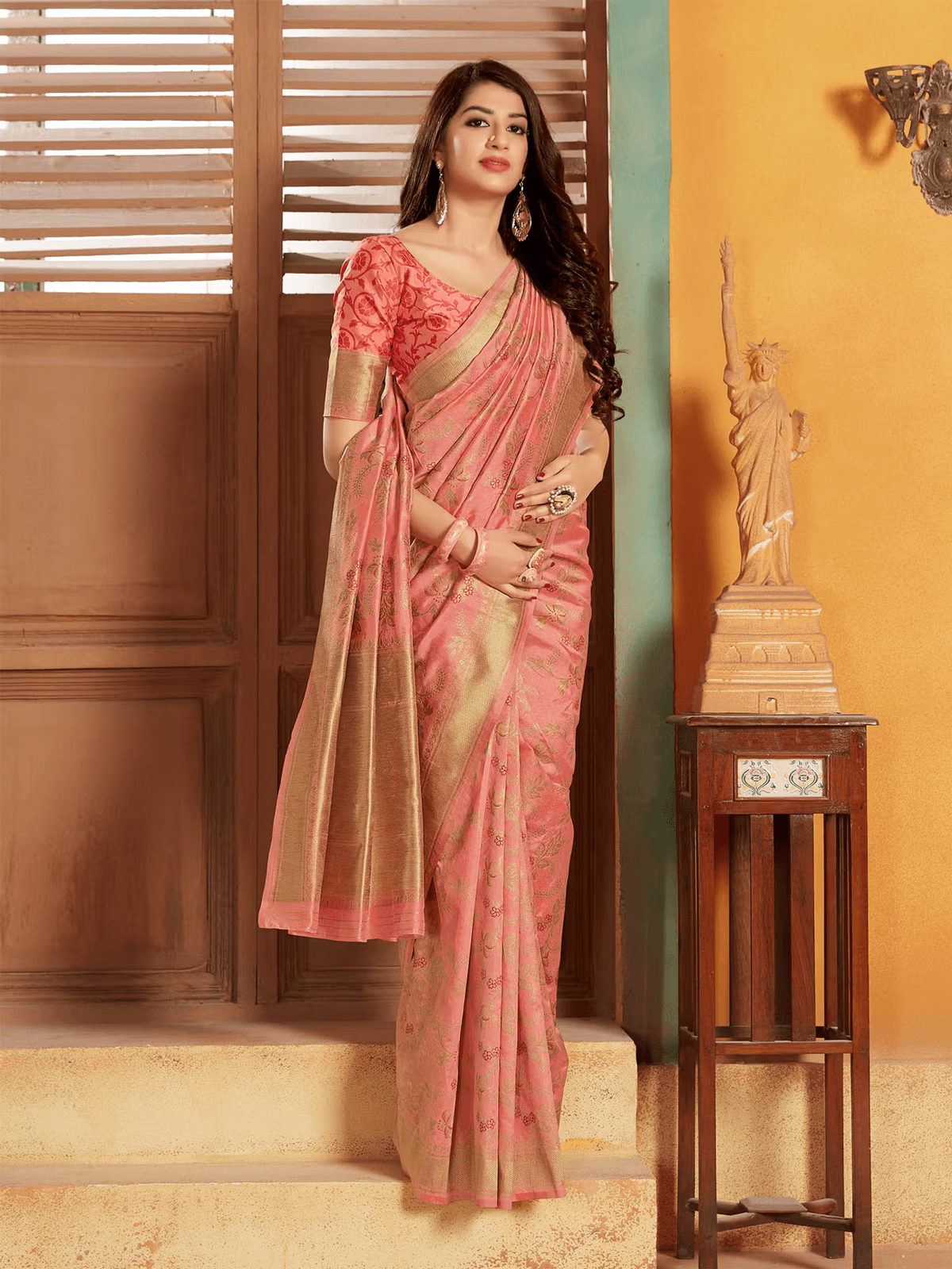 Women’s Woven Silk Banarasi Saree with Zari Work – Includes Unstitched Blouse - aromie