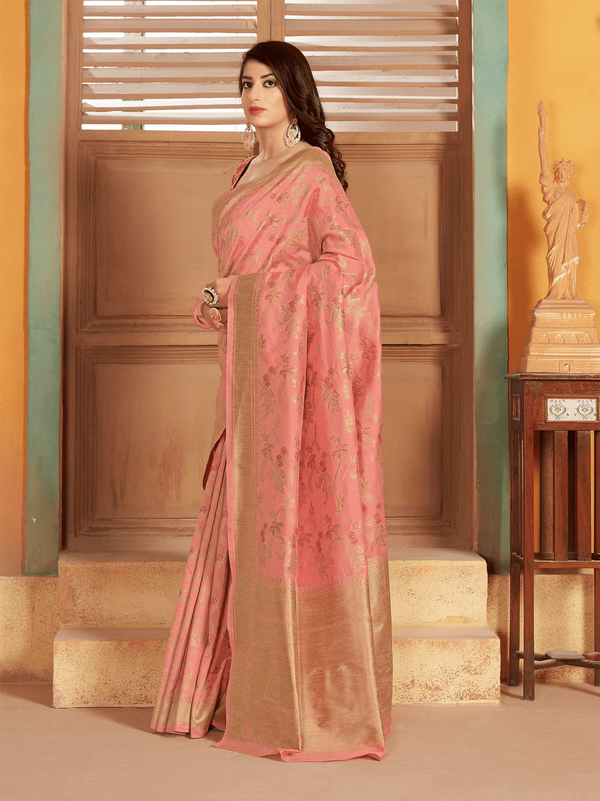 Women’s Woven Silk Banarasi Saree with Zari Work – Includes Unstitched Blouse - aromie