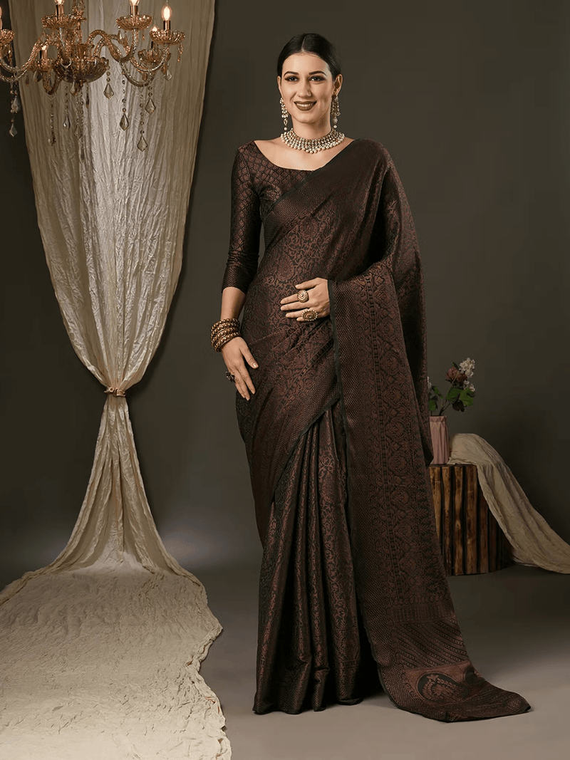 Woven Silk Saree for Special Occasions – Includes Unstitched Blouse - aromie