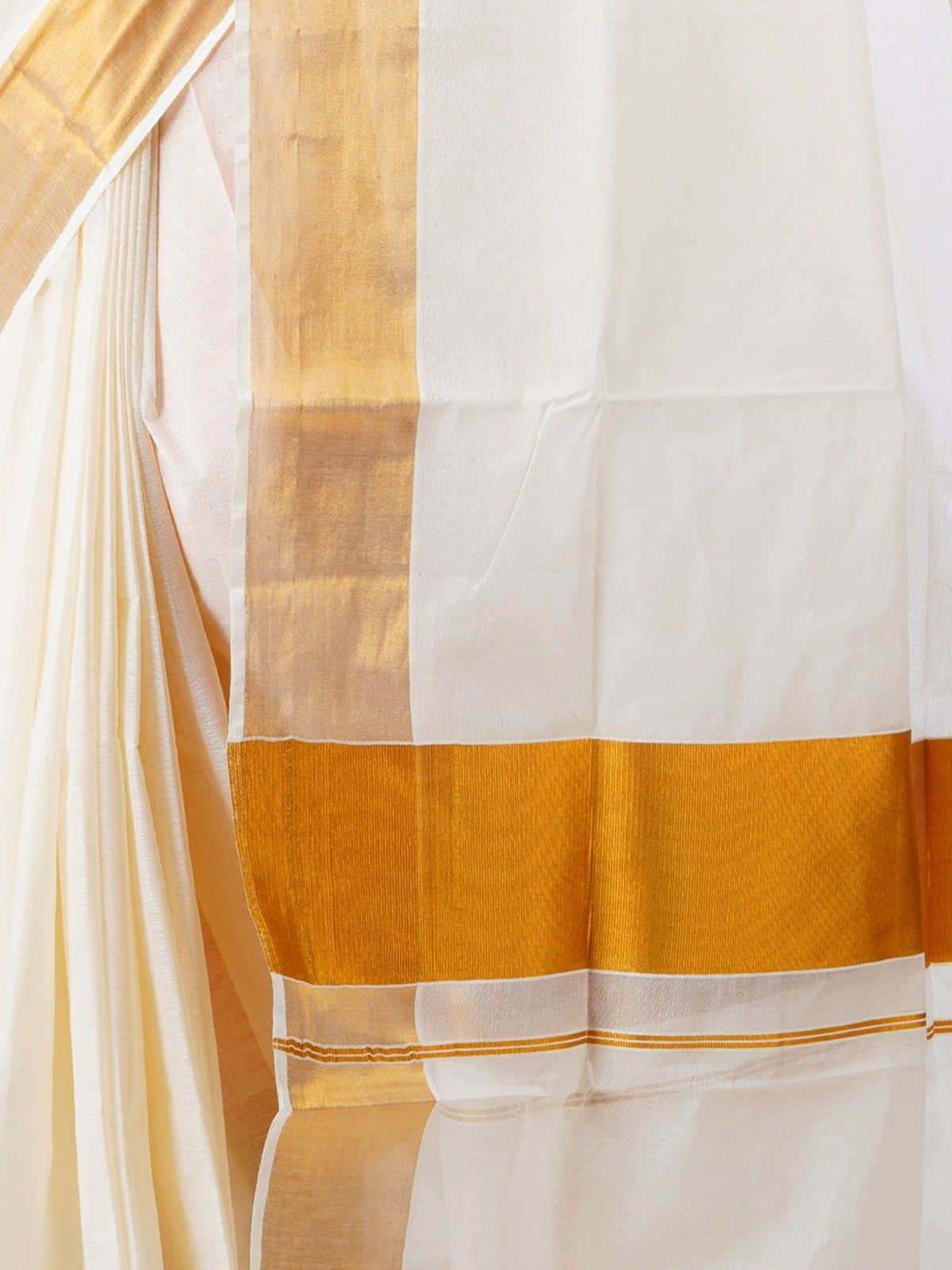 Aromie white saree with golden yellow border detailed close-up yellow saree for parties Canada