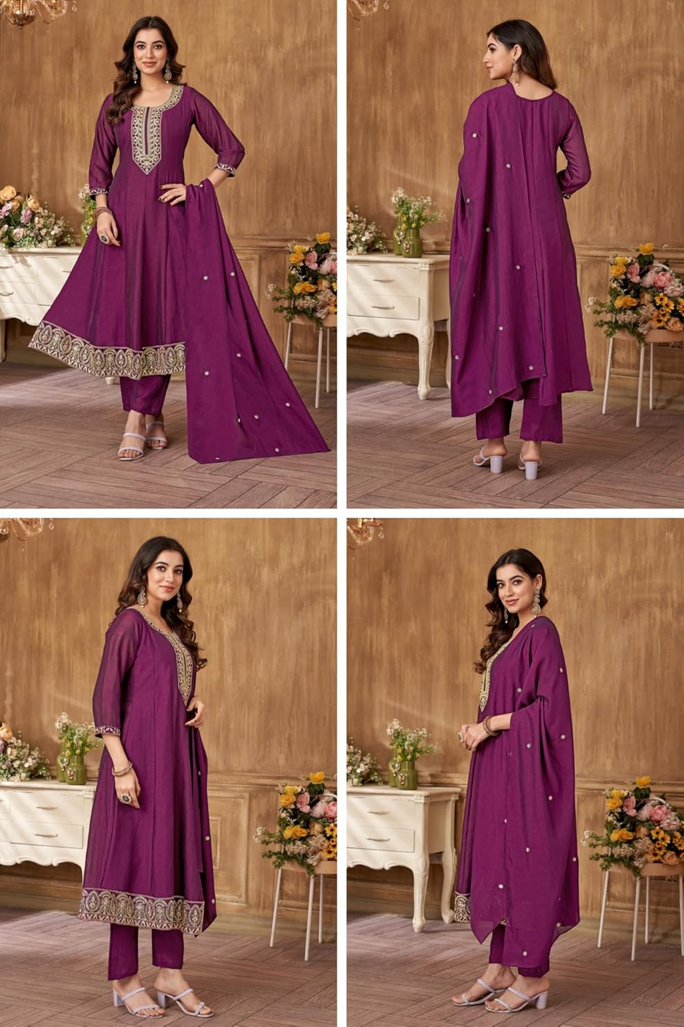 Aromie Women's Zari embroidery kurta set in purple with intricate detailing and elegant design