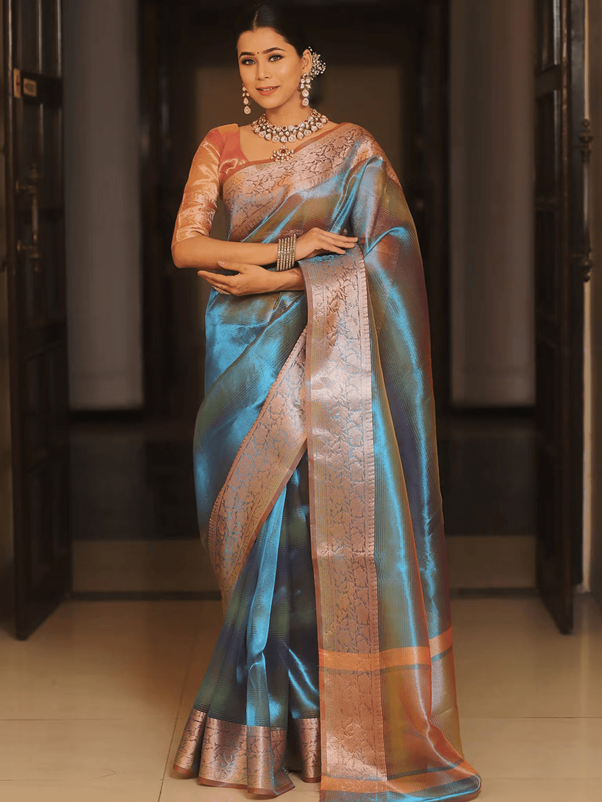 Zari Work Designer Saree – With Unstitched Blouse | Dry Clean Only - aromie