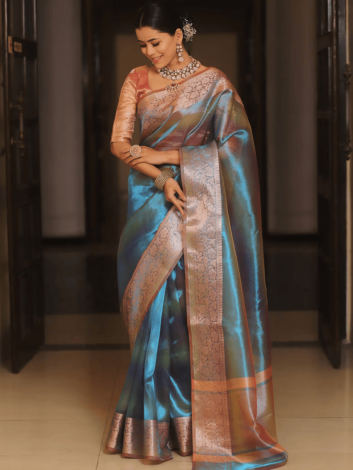 Zari Work Designer Saree – With Unstitched Blouse | Dry Clean Only - aromie