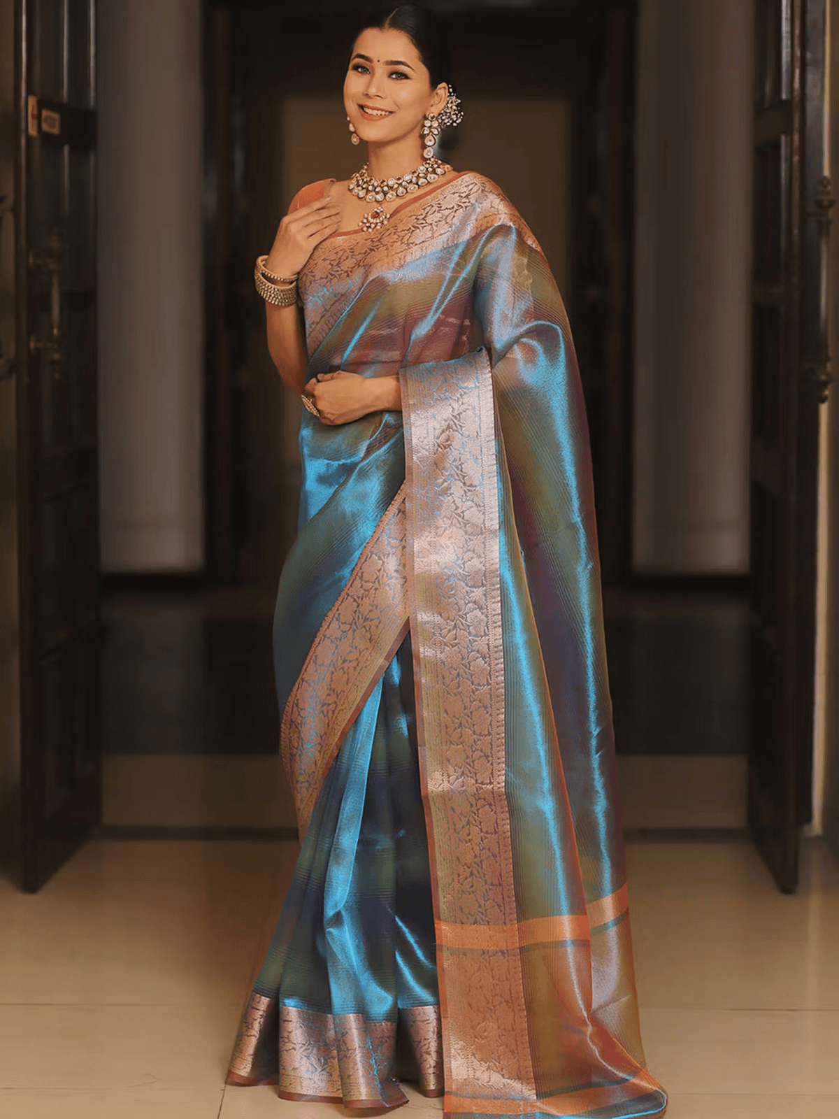 Zari Work Designer Saree – With Unstitched Blouse | Dry Clean Only - aromie