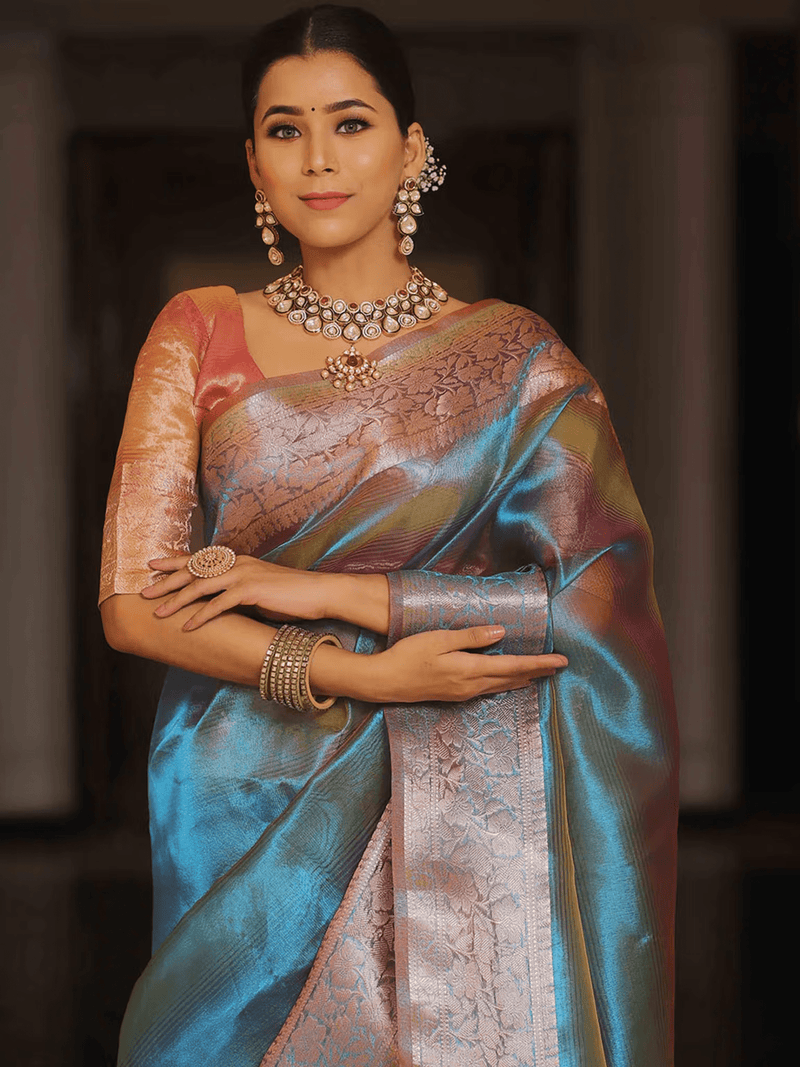 Zari Work Designer Saree – With Unstitched Blouse | Dry Clean Only - aromie
